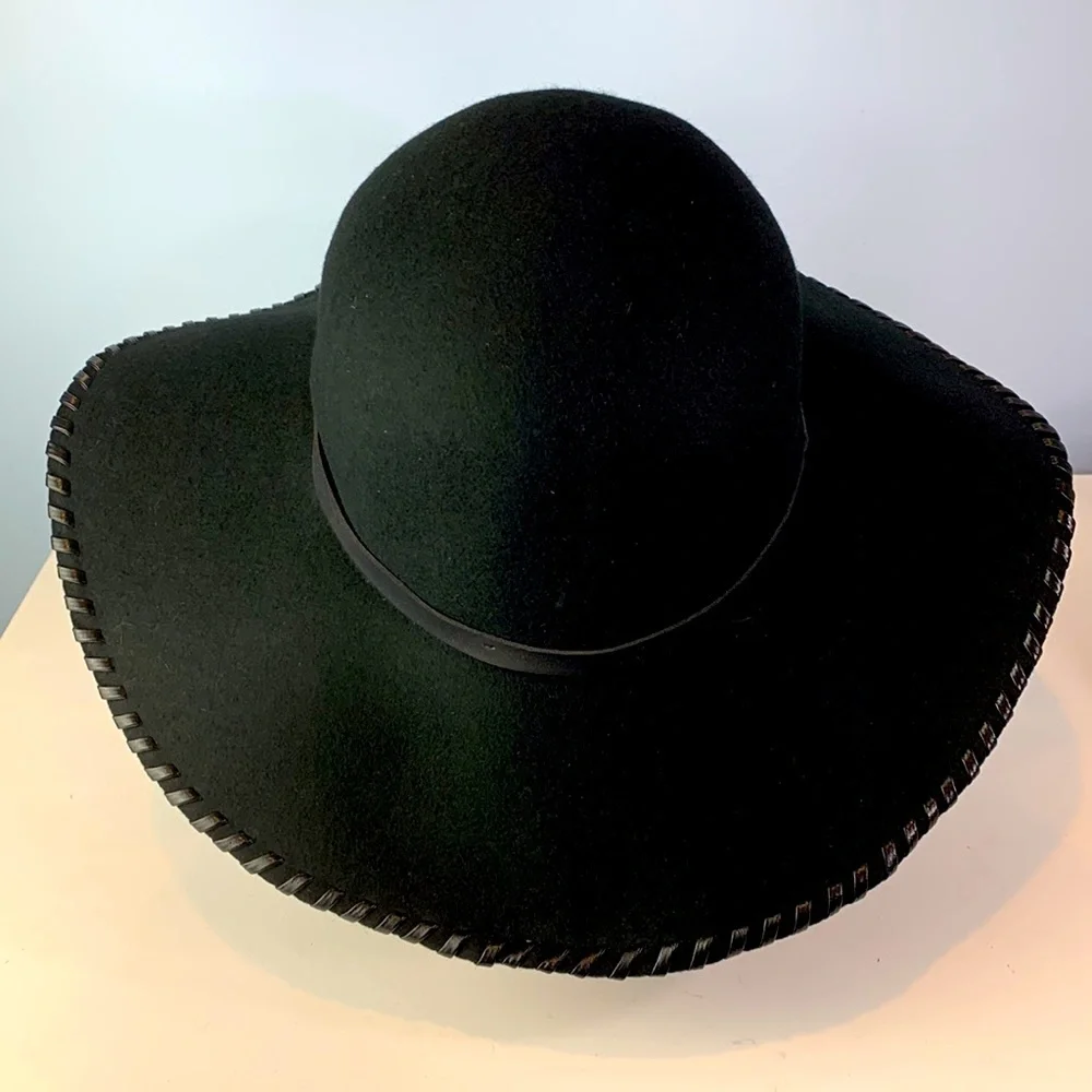 Melrose and Market Boho Wool Floppy Hat with Faux Leather Band and Trim NWOT